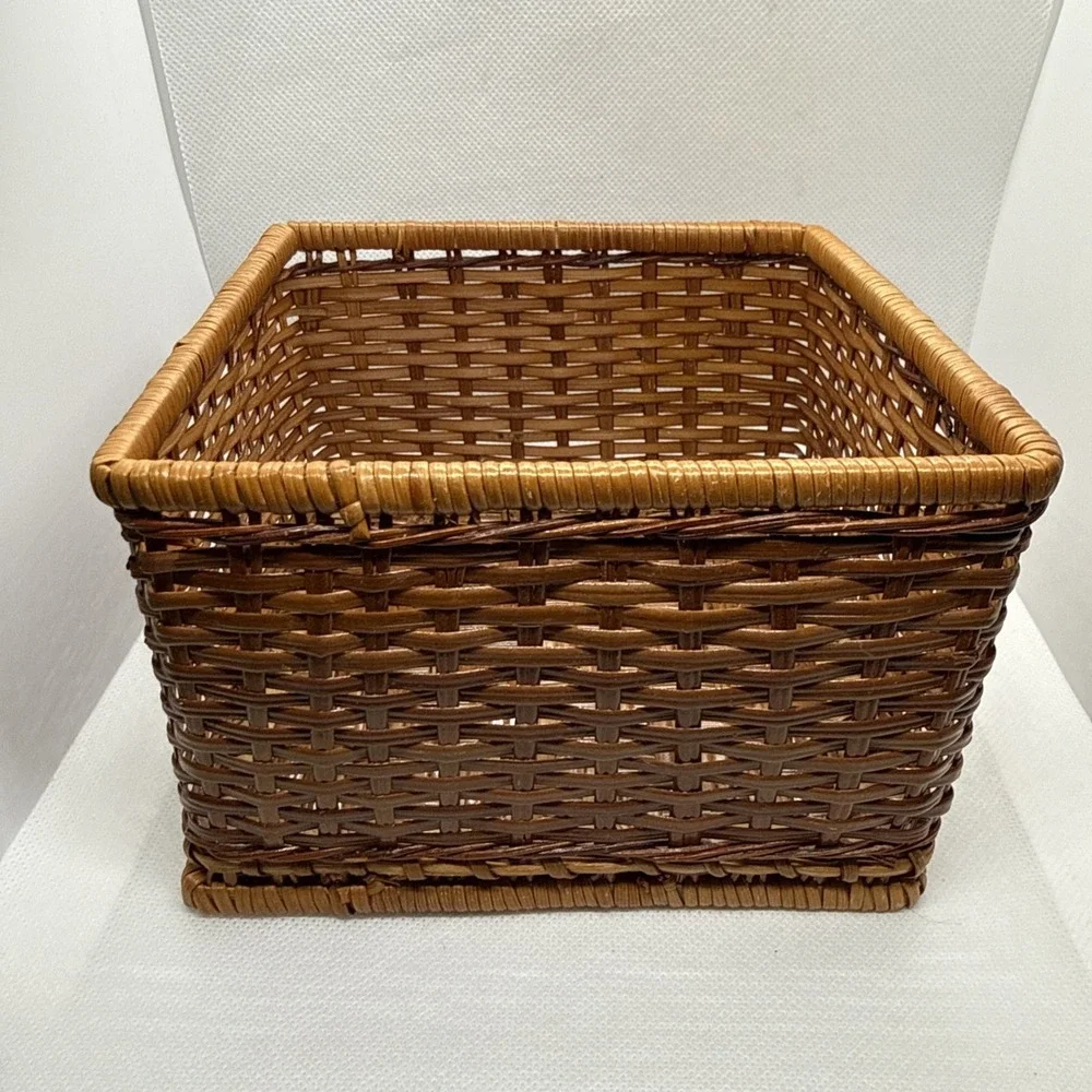 Vintage Rattan Woven Cocktail Napkin Basket Farmhouse Decor Storage